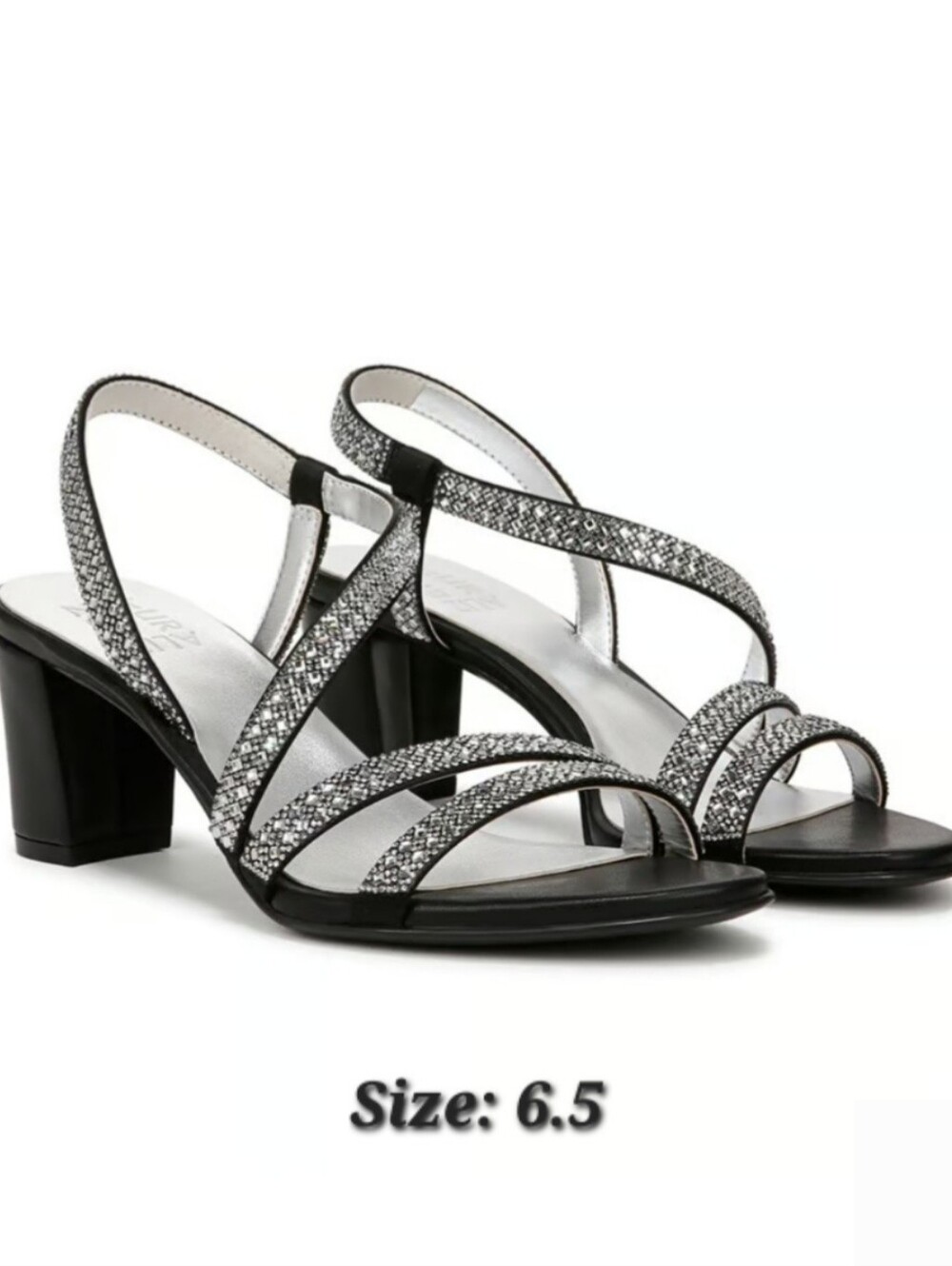 Naturalizer Vanessa 3 Stappy Sandal Leather Satin Block Heel Open Toe Shoe 6.5M